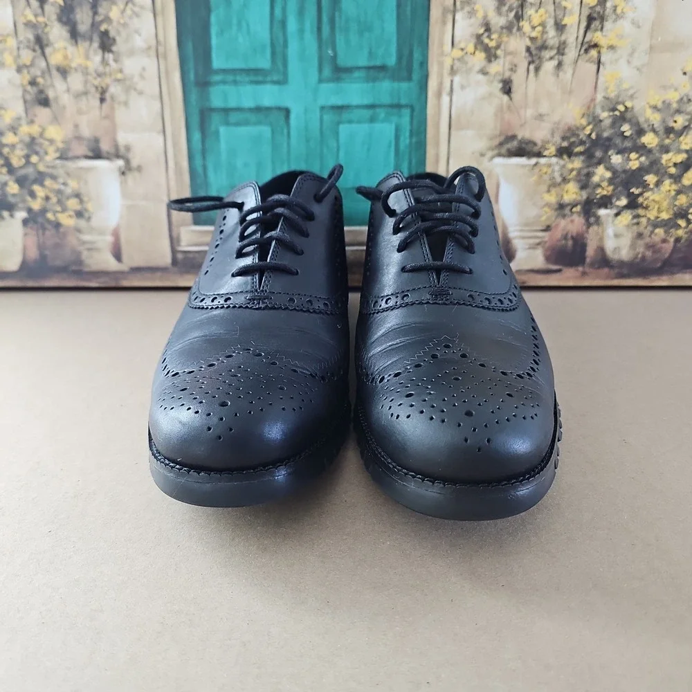 Cole Haan Men's ZeroGrand Black Leather Wingtip Oxfords C20719